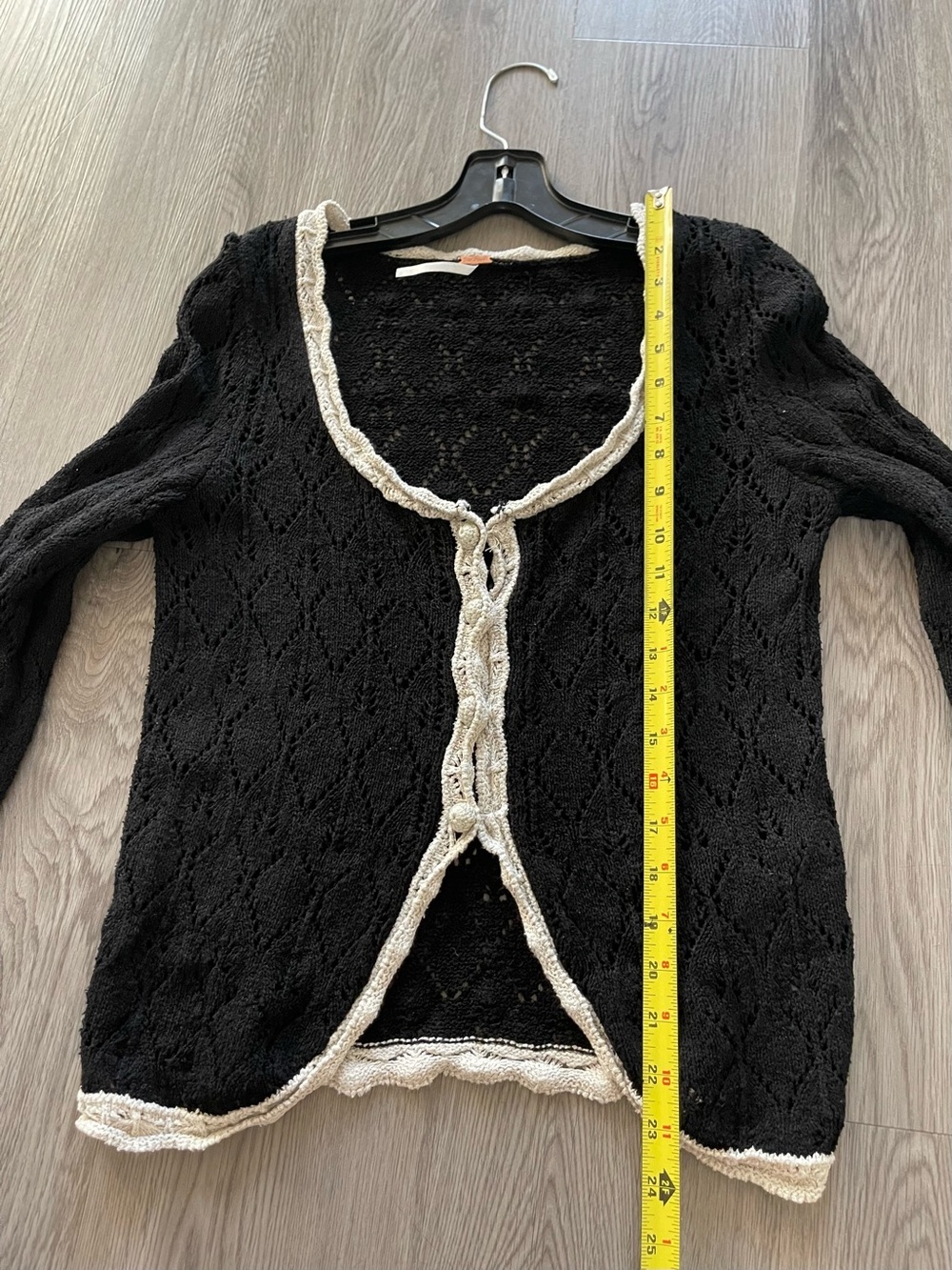 Free People Adelene Black Open-Knit Cardigan with Cream Trim - Picture 5 of 7